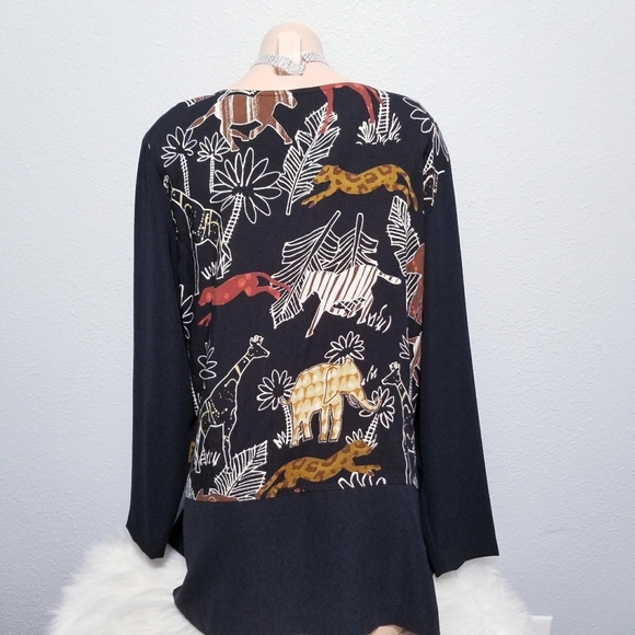 Vintage 80's 90's retro Novelty animal elephant giraffe blouse top MEDIUM - Picture 5 of 7